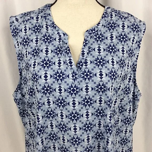 Eddie Bauer Escapelite Sleeveless Tank Top Womens Size 2XL Blue Aztec Travel - Picture 6 of 8